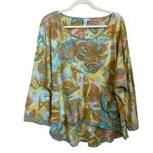 Winter‎ Sun Women's Size Large Multicolor Cotton Blend Artsy Tunic Top USA Made